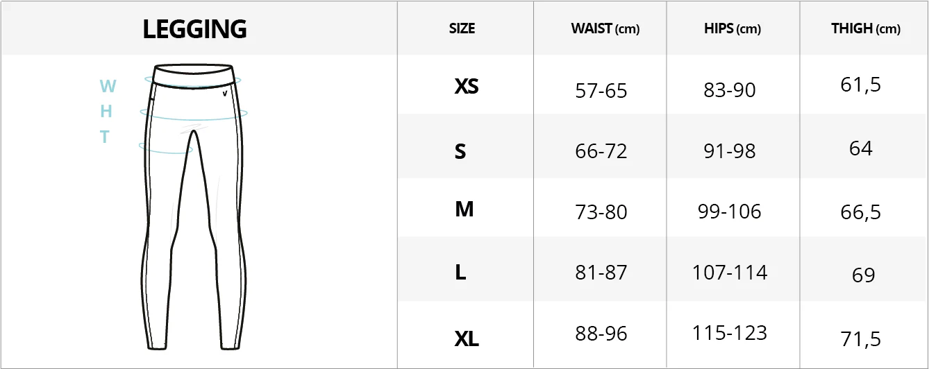 HOLO long legging size chart