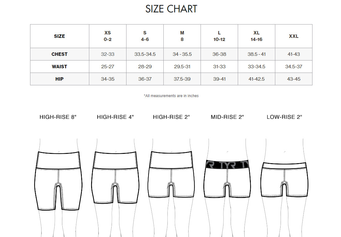 Size Chart TYR woman short