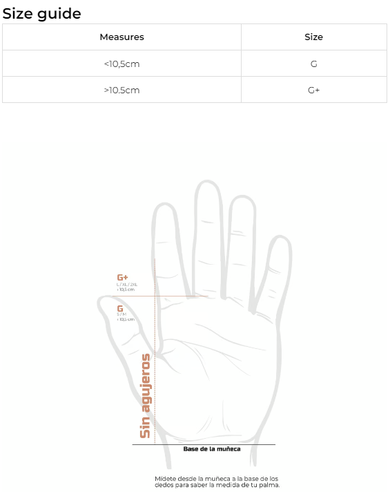 Guide des tailles maniques picsil training distribution